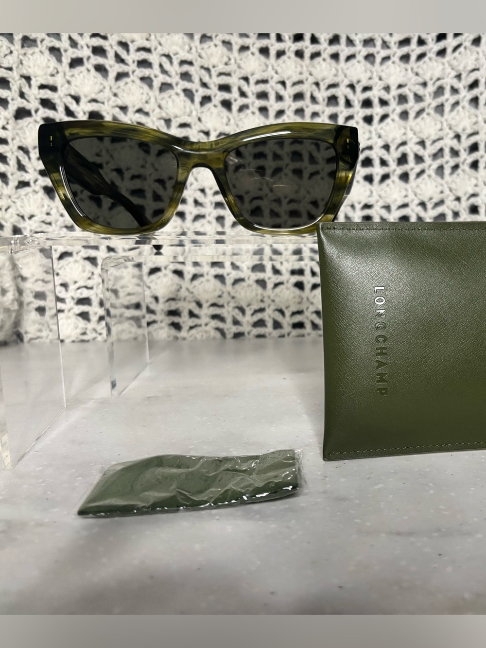 Longchamp Olive Green Saffiano Leather Card Case